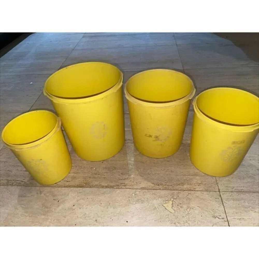 Vintage Yellow TUPPERWARE 4 Canisters (no Lid) 3 Cups,‎ 1 Sippy Cup 5 Sauce Jars